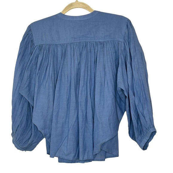 Madewell Blue Balloon Sleeve Top Button Front Top Size Large 2025 Style - Picture 2 of 16